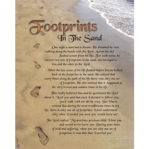 FOOTPRINTS In The Sand Religious Print, 10" x 8" (200mm x 250mm)