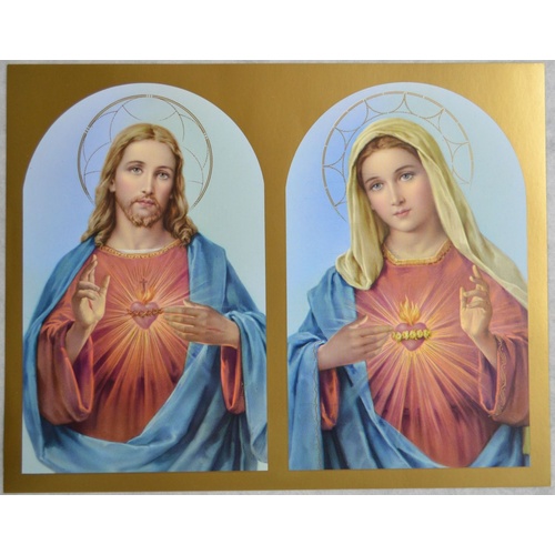 SACRED HEARTS OF JESUS AND MARY Religious Print, 10" x 8" (200mm x 250mm)