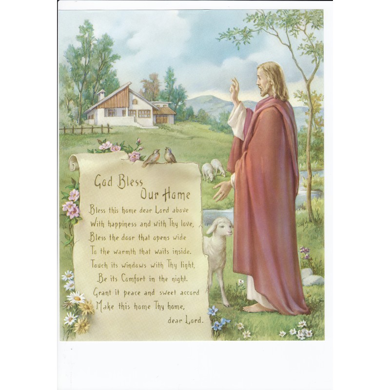 GOD BLESS OUR HOME Religious Print, 10" x 8" (200mm x 250mm)