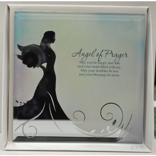 Silver Silhouette Plaque, Angel Of Prayer, 150 x 150mm, Stand or Hang, Mirrored Giftware
