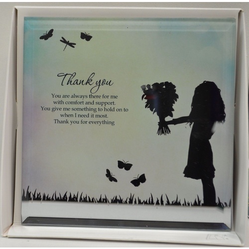 Silver Silhouette Plaque, THANK YOU, 150 x 150mm, Stand or Hang, Mirrored Giftware