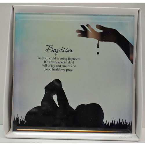 Silver Silhouette Plaque, BAPTISM, 150 x 150mm, Stand or Hang, Mirrored Giftware