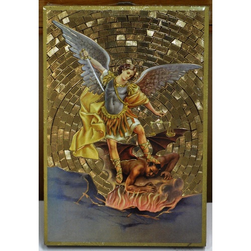 Saint Michael, Gold Foiled Embossed Wood Plaque, Crafted In Italy, Beautiful Item
