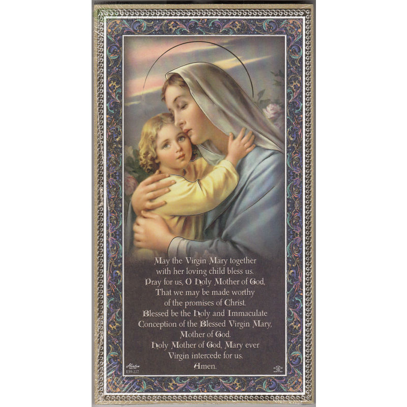 Gold Foiled Wood Prayer Plaque, MOTHER AND CHILD, Crafted In Italy