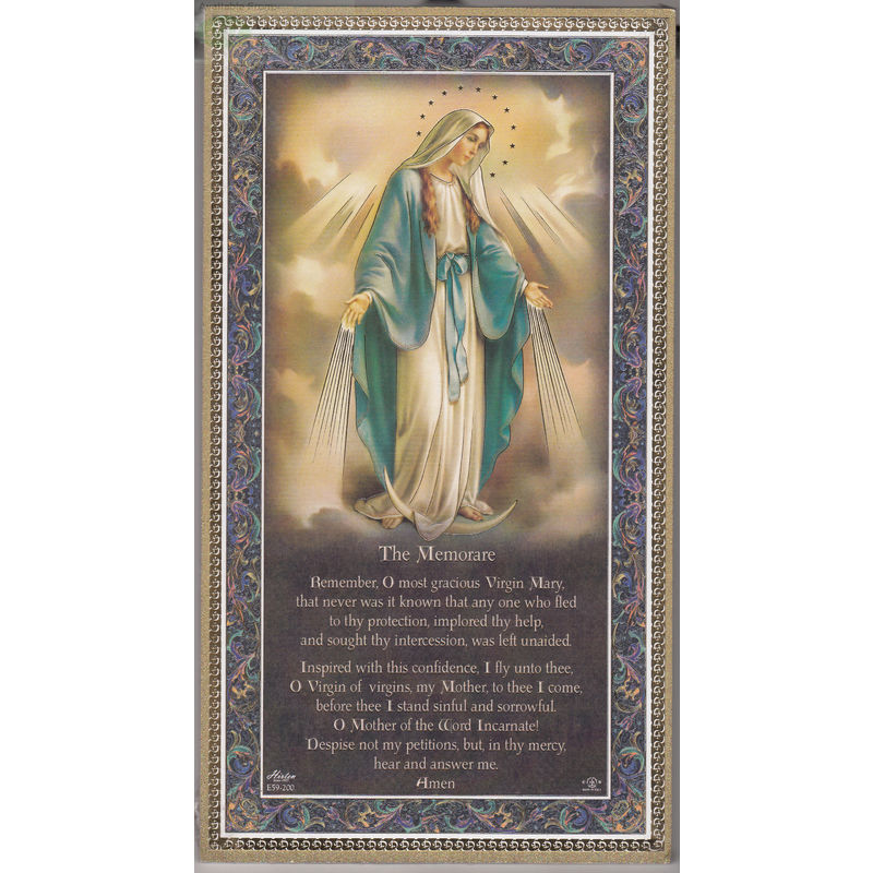 Gold Foiled Wood Prayer Plaque, MIRACULOUS - THE MEMORARE, Crafted In Italy
