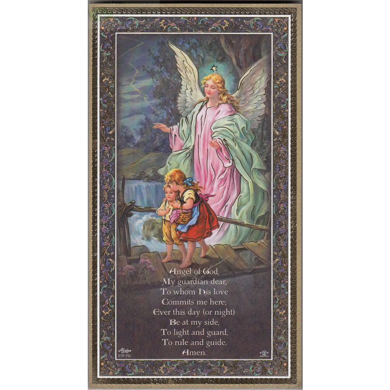 Gold Foiled Wood Prayer Plaque, GUARDIAN ANGEL, Crafted In Italy