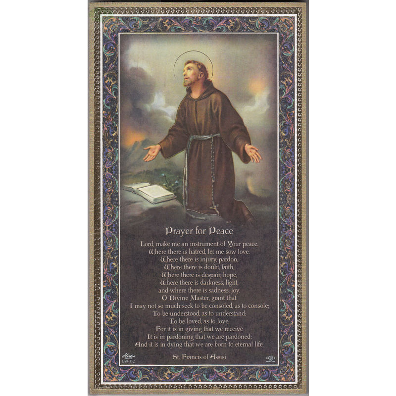 Gold Foiled Wood Prayer Plaque SAINT FRANCIS, PRAYER FOR PEACE, Crafted In Italy