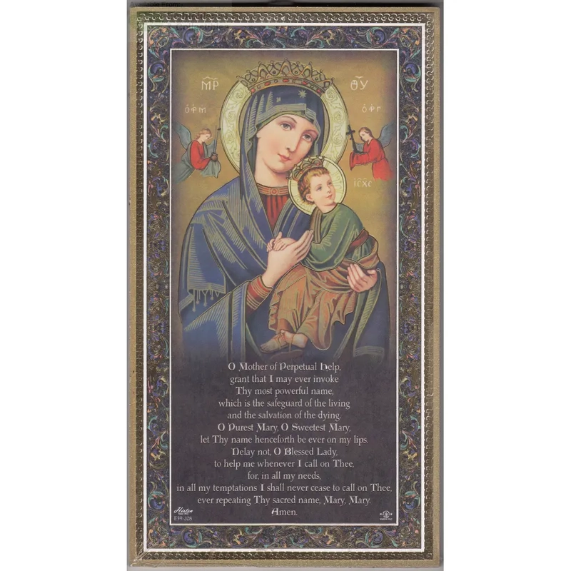 Gold Foiled Wood Prayer Plaque, OUR LADY PERPETUAL HELP, Crafted In Italy