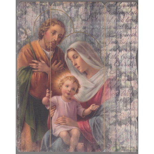 Holy Family, Vintage Look Wood Plaque, Crafted In Italy, 235mm x 190mm