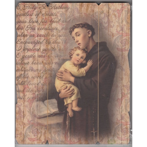 St. Anthony, Vintage Look Wood Plaque, Crafted In Italy, 235mm x 190mm