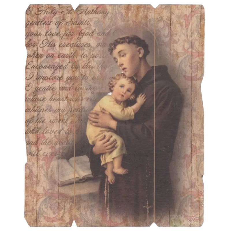 St. Anthony, Vintage Look Wood Plaque, Crafted In Italy, 235mm x 190mm