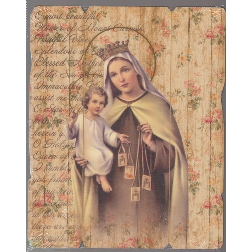 Our Lady Of Mt. Carmel, Vintage Look Wood Plaque, Crafted In Italy, 235mm x 190mm