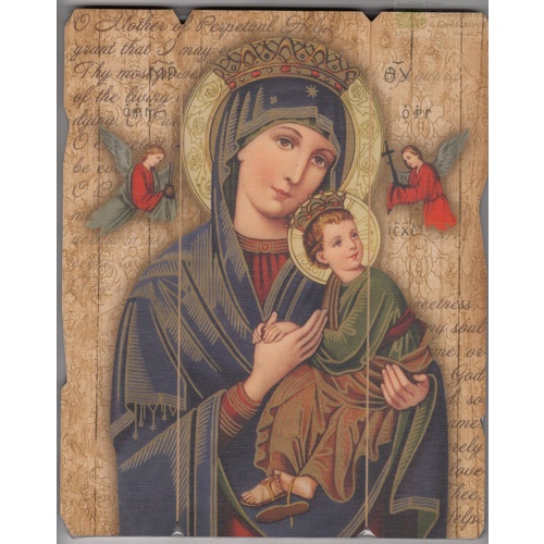 Our Lady Of Perpetual Help, Vintage Look Wood Plaque, Crafted In Italy, 235mm x 190mm