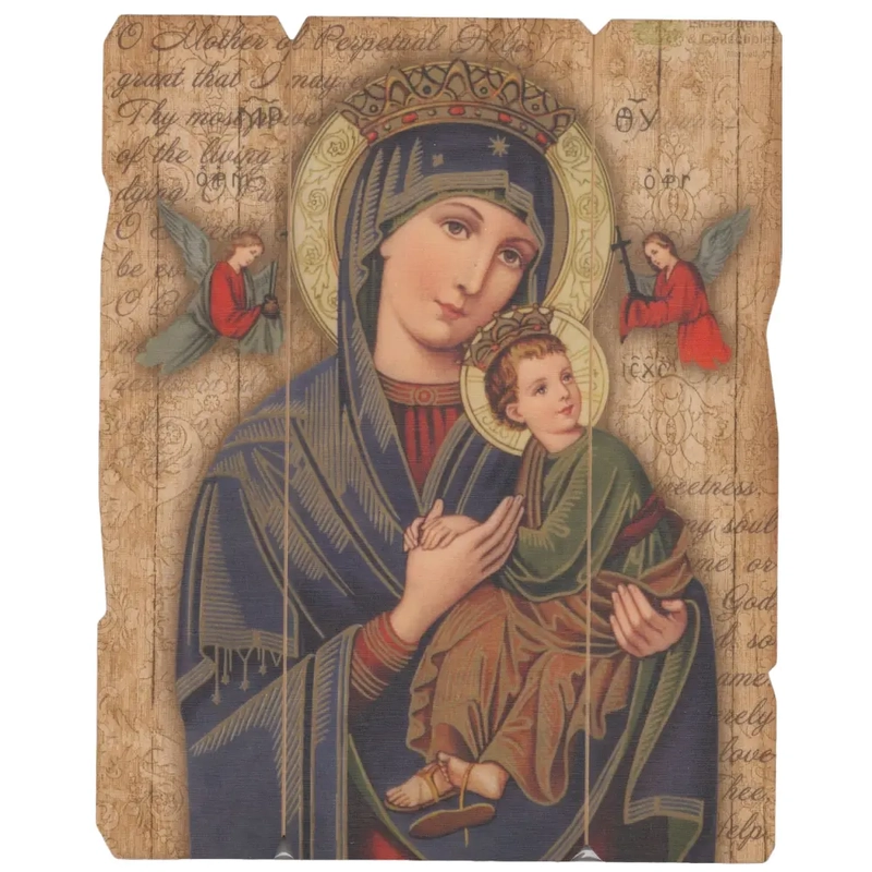 Our Lady Of Perpetual Help, Vintage Look Wood Plaque, Crafted In Italy, 235mm x 190mm