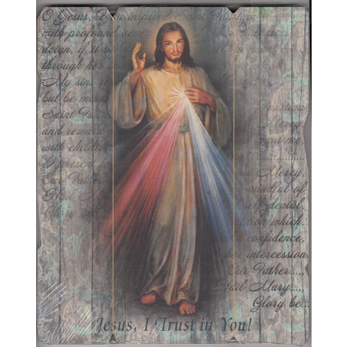 Divine Mercy, Vintage Look Wood Plaque, Crafted In Italy, 235mm x 190mm