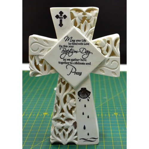 Resin LED Message Cross Baptism, 110 x 155mm, Lovely Light Up Cross, Gift Idea