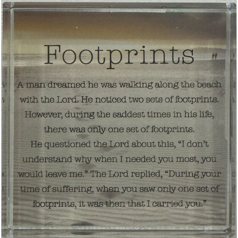 Footprints Crystal Block 8cm x 8cm