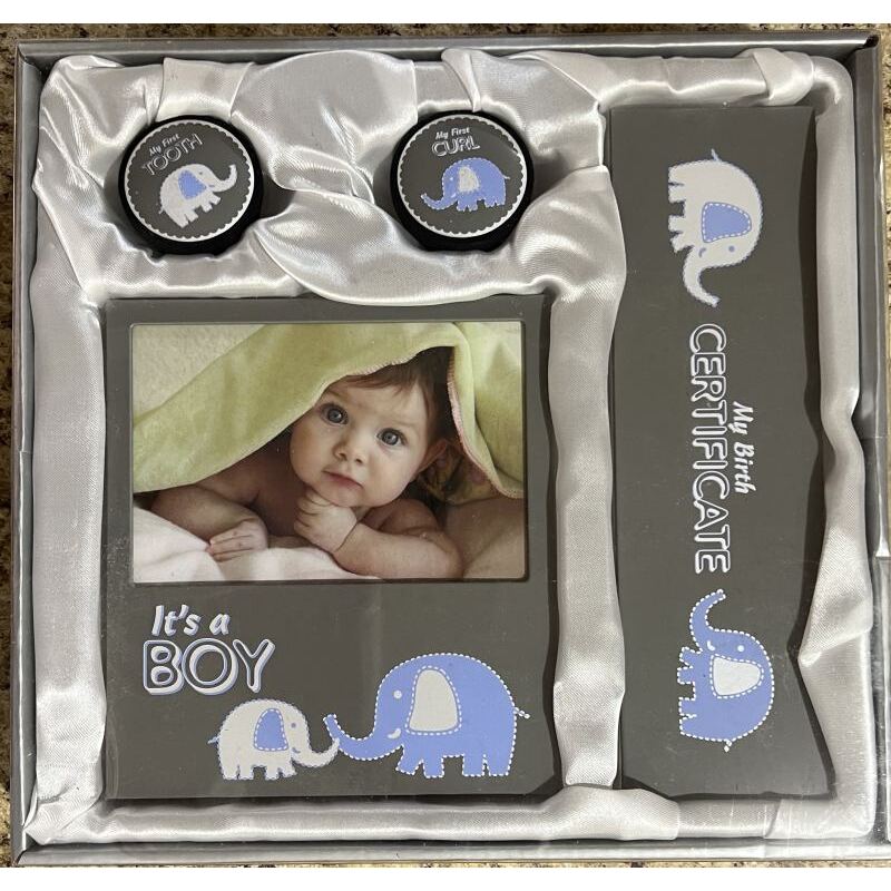 Noah's Ark Keepsake Gift Set - Boy, Frame, 1st Tooth & Curl Holders Certificate Box