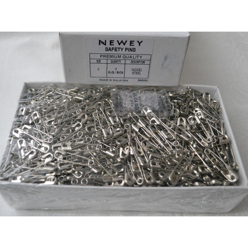 Newey Bulk Safety Pins No. 0, 27mm Silver Tone Nickle Steel, 1gg (1728pcs)