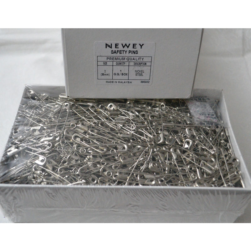 Newey Bulk Safety Pins No. 2, 38mm Silver Tone Nickle Steel, 1gg (1728pcs)