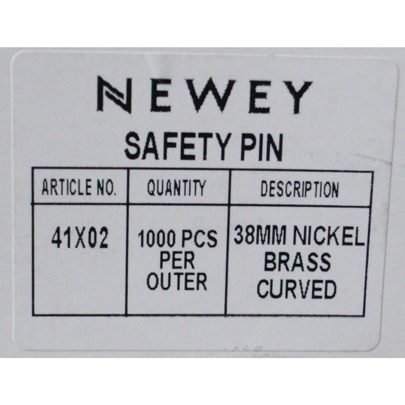 Newey Bulk Curved Safety Pins 38mm, Gold Tone Nickle Brass, 1000 piece per Box