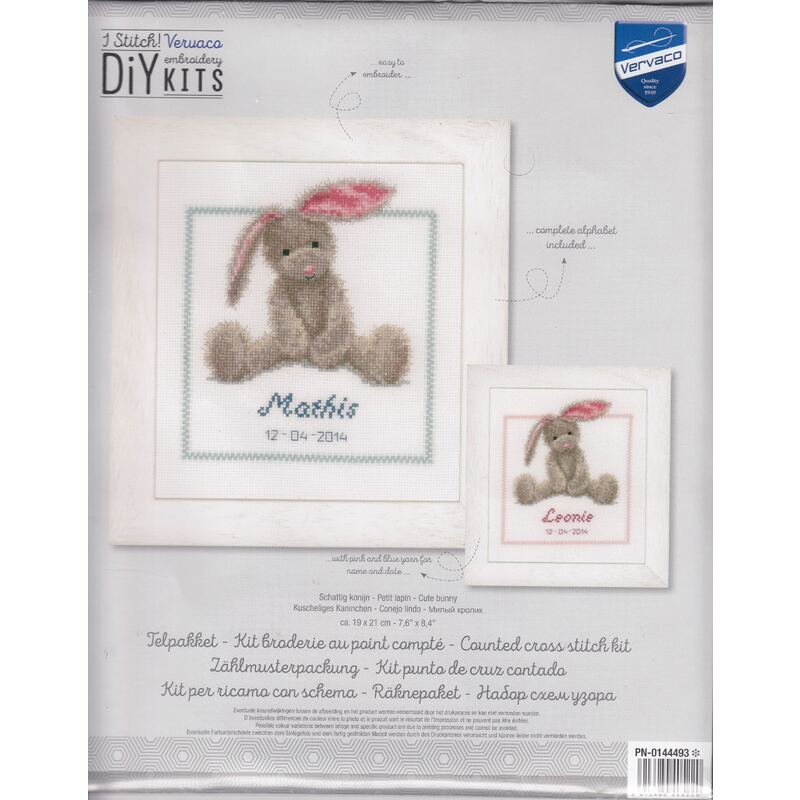 Vervaco CUTE BUNNY Birth Record Counted Cross Stitch Kit PN-0144493