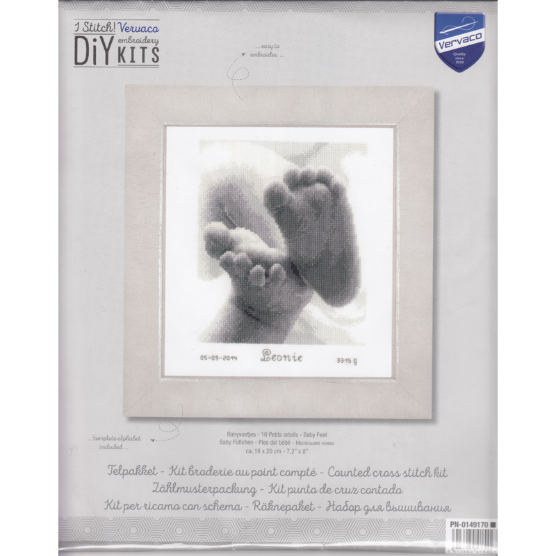 Vervaco LITTLE BABY FEET Birth Record Counted Cross Stitch Kit PN-0149170
