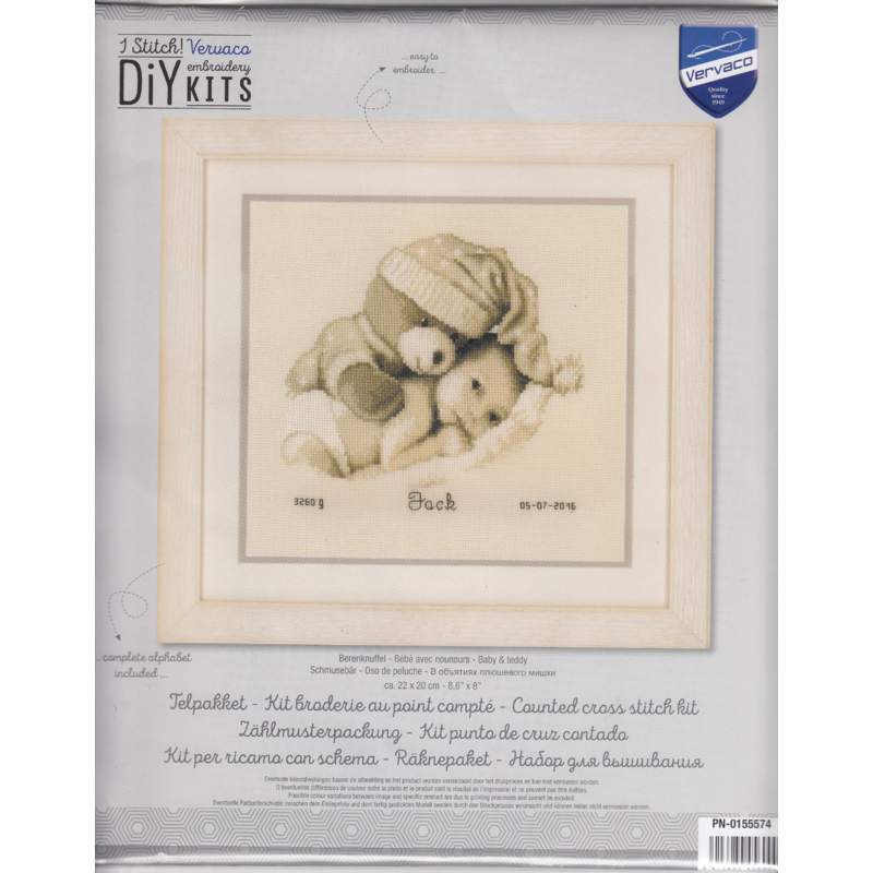 Vervaco BABY & TEDDY Birth Record Counted Cross Stitch Kit PN-0155574