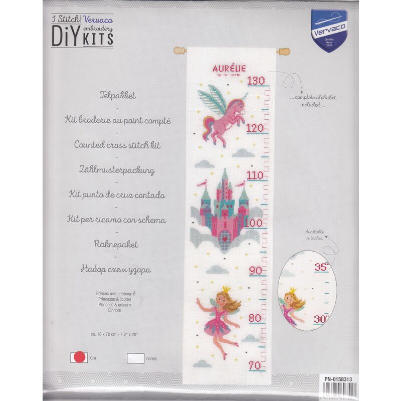 Vervaco PRINCESS & UNICORN Growth Chart Counted Cross Stitch Kit PN-0158313