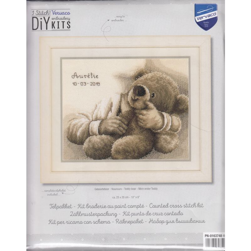 Vervaco TEDDY BEAR Birth Record Counted Cross Stitch Kit PN-0163748