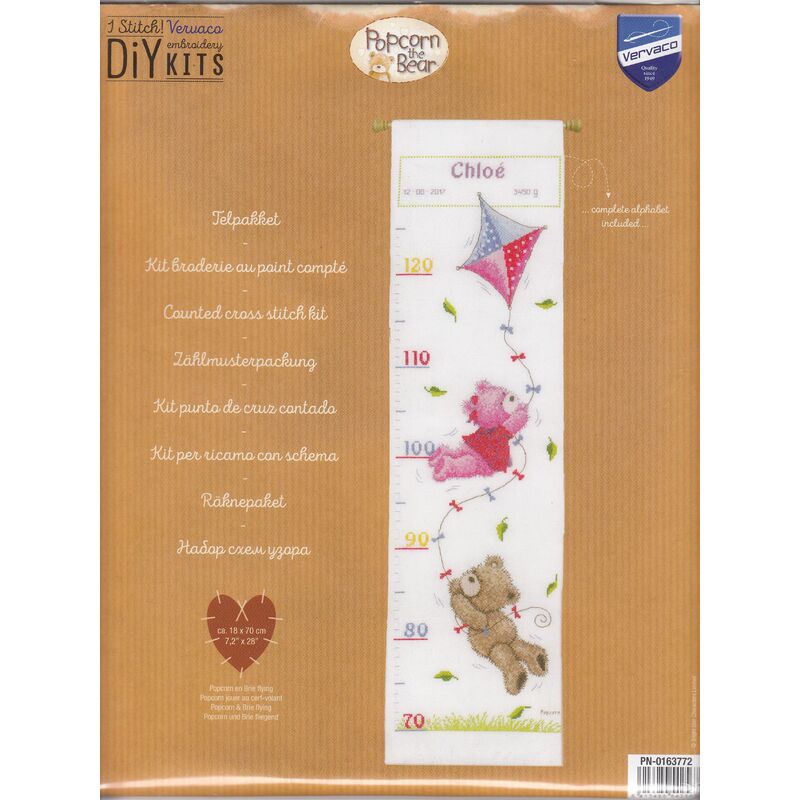 Vervaco POPCORN & BRIE FLYING Growth Chart Counted Cross Stitch Kit PN-0163772
