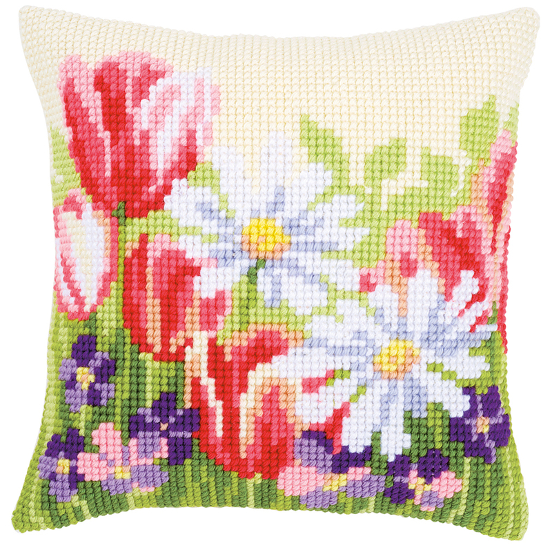 Vervaco SPRING FLOWERS Cross Stitch Cushion Front Kit PN-0163859