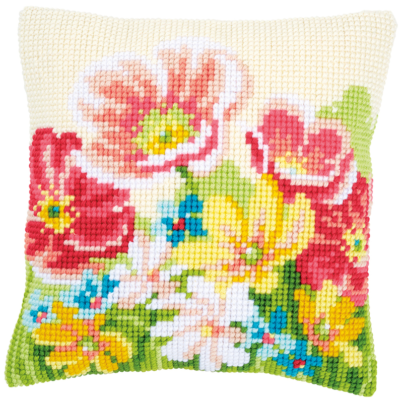 Vervaco SUMMER FLOWERS Cross Stitch Cushion Front Kit PN-0163860