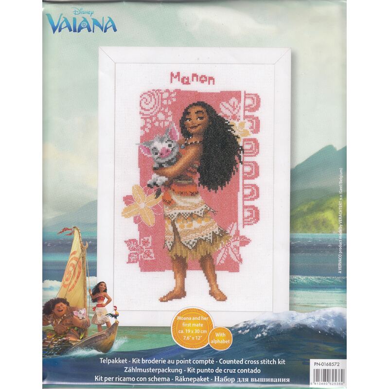 Vervaco DISNEY MOANA & PUA Birth Record Counted Cross Stitch Kit PN-0168572