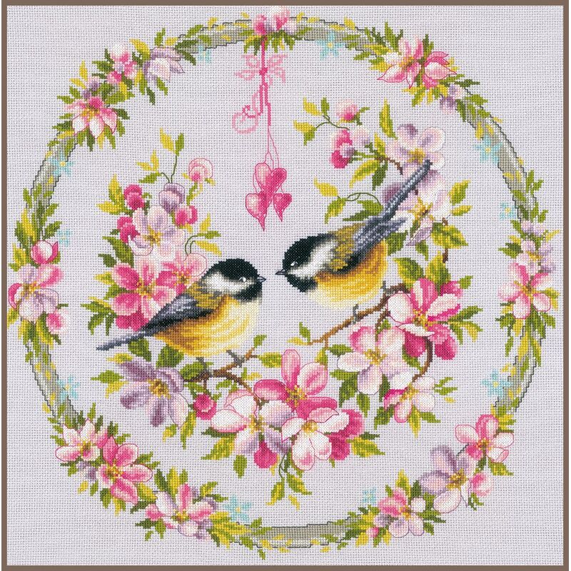 Vervaco TITS IN FLOWER WREATH Counted Cross Stitch Kit PN-0169582