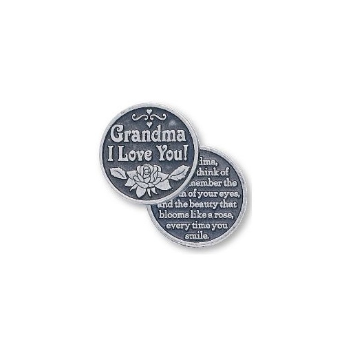 GRANDMA I LOVE YOU, Pocket Token with Message, 31mm Diameter, Metal Oxide