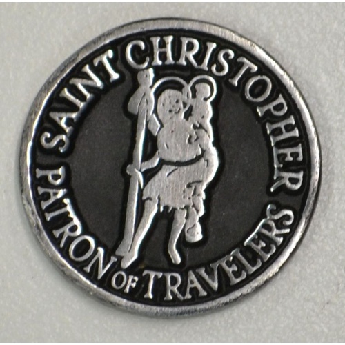 ST CHRISTOPHER, PATRON OF TRAVELERS, Pocket Token With Message 31mm Diameter