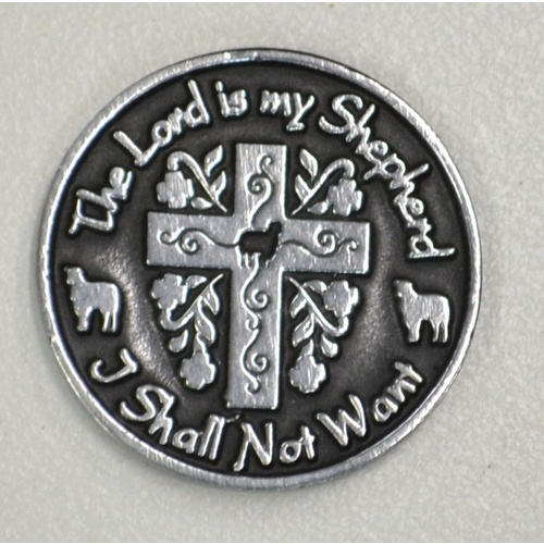 THE LORD IS MY SHEPHERD, Pocket Token With Message / Prayer 31mm Diameter Metal