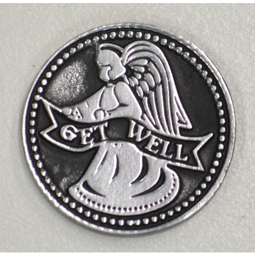GET WELL... Pocket Token With Message / Prayer 31mm Diameter Metal