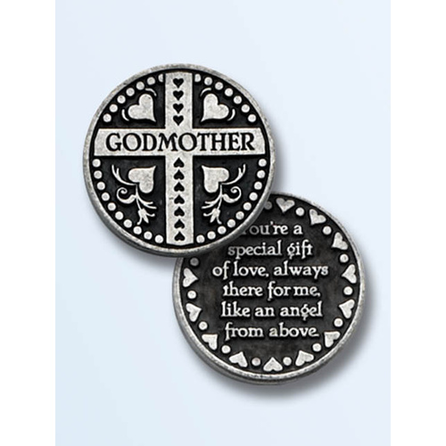 GODMOTHER Pocket Token With Message / Prayer 31mm Diameter Metal