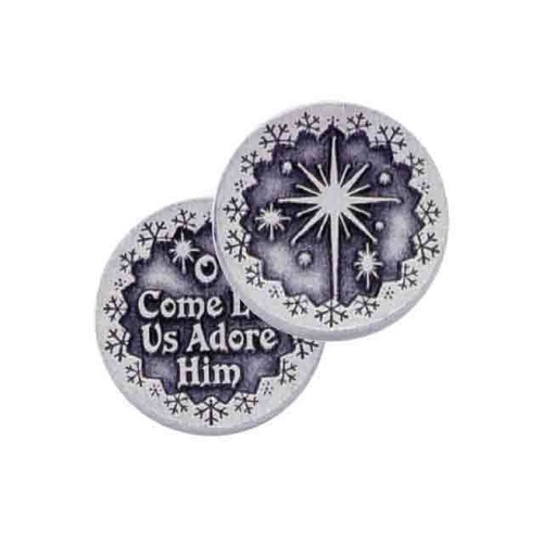 O COME LET US ADORE HIM... Pocket Token With Message/Prayer 31mm Diameter Metal