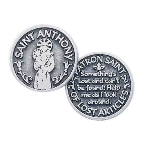 SAINT ANTHONY PATRON SAINT OF LOST ARTICLES, Pocket Token, 31mm Diameter, Metal