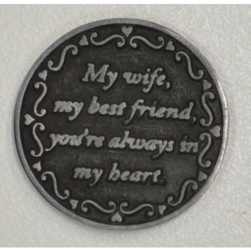 MY WIFE, MY BEST FRIEND, Pocket Token With Message / Prayer 31mm Diameter Metal