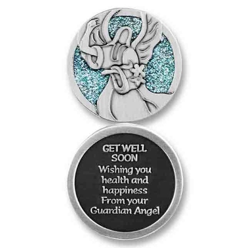 COMPANION COIN, GET WELL SOON, With Message, Prayer or Reading, 34mm Diameter, Metal