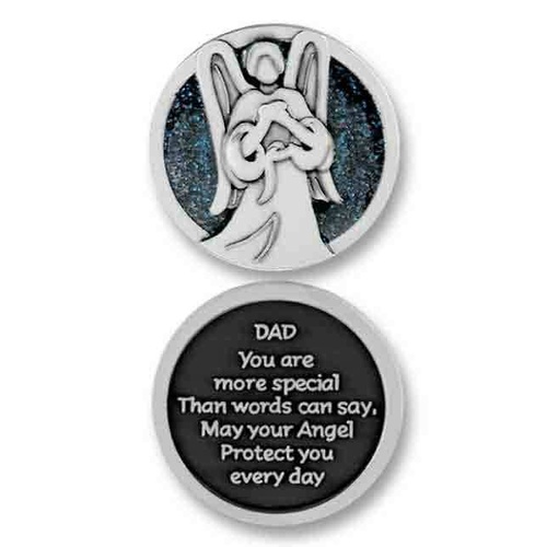 COMPANION COIN, DAD ANGEL, With Message, Prayer or Reading, 34mm Diameter, Metal