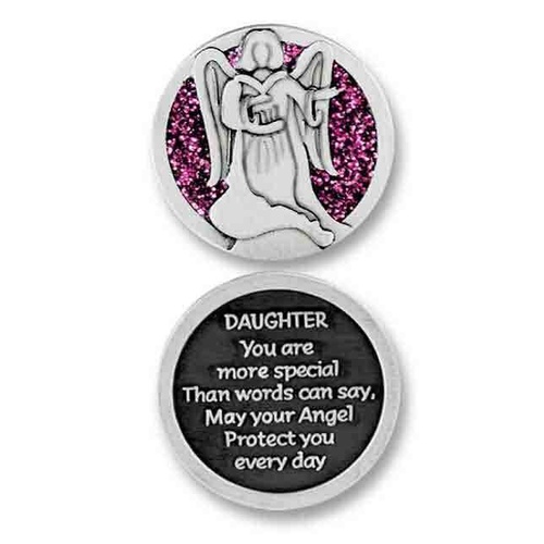 COMPANION COIN DAUGHTER ANGEL W Message, Prayer or Reading, 34mm Diameter, Metal