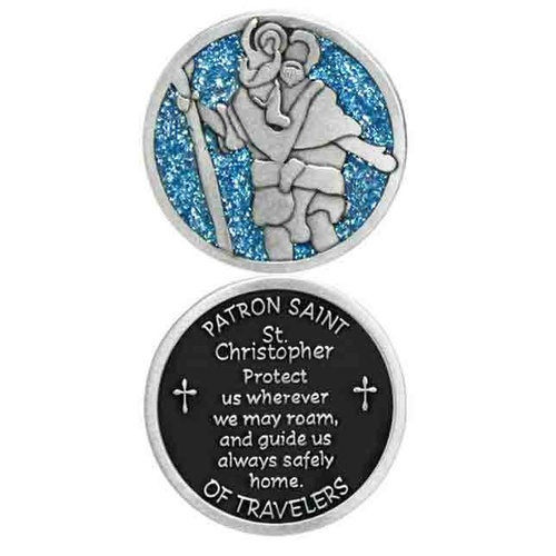 COMPANION COIN, ST CHRISTOPHER, Patron Saint of Travelers, 34mm Diameter, Metal