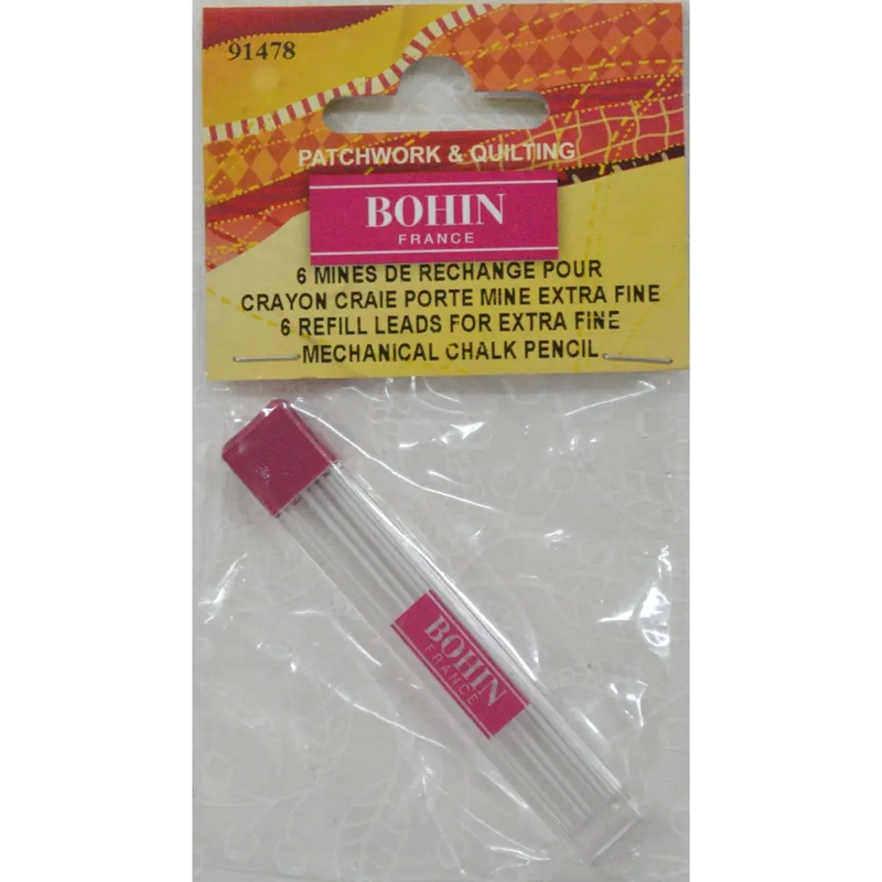 Bohin 6 WHITE REFILLS for the Bohin Fine Line Mechanical Chalk Pen Pencil, 91478