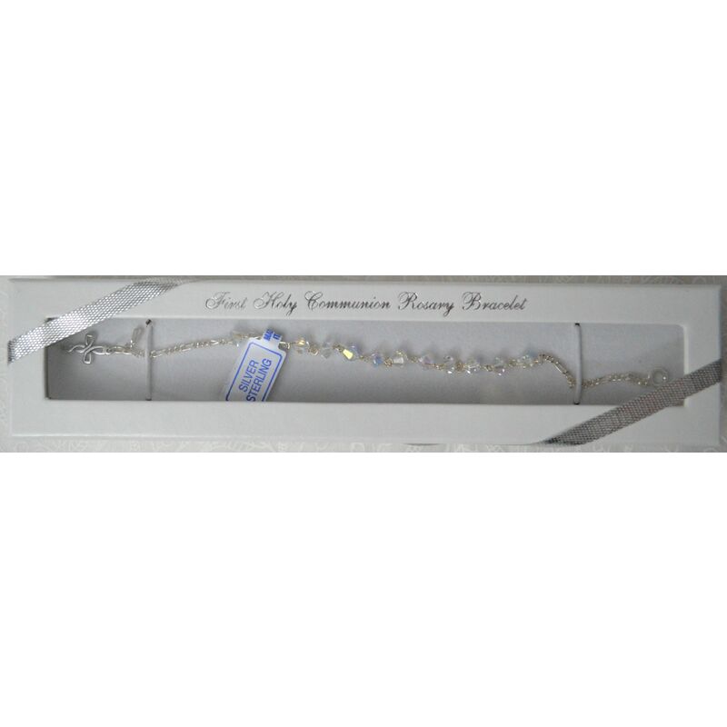 925 Sterling Silver, Made With Swarovski Crystals Holy Communion Rosary Bracelet