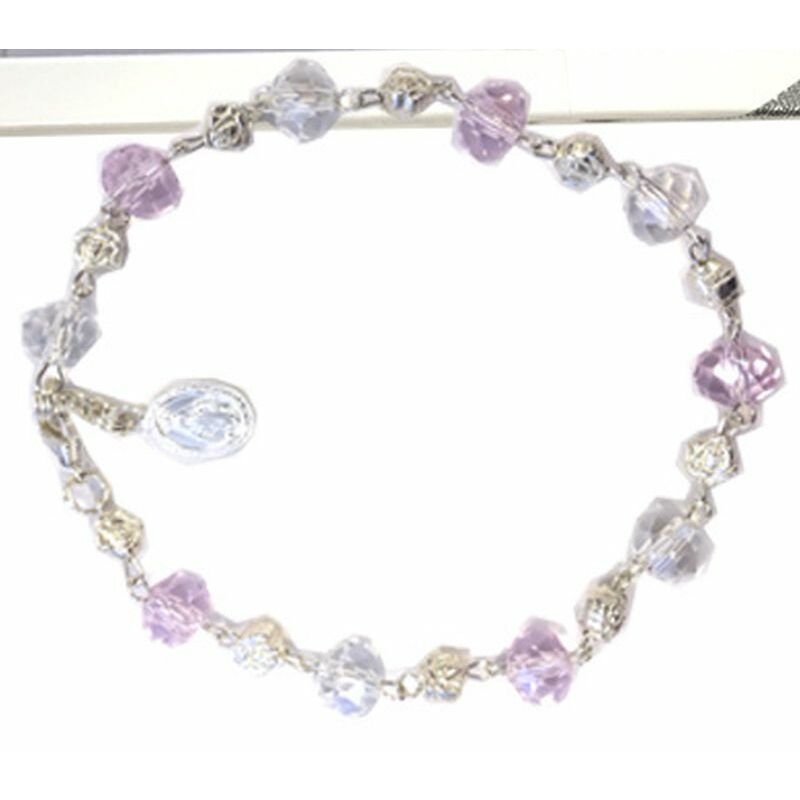 Glass Bead First Holy Communion Rosary Bracelet, Miraculous Medal